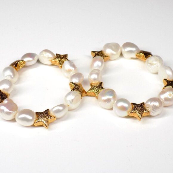 Baublebar Real Keshi Pearls Stretch Bracelet Bracelets Gold-tone Stars 6 & 6.5" - Picture 1 of 8